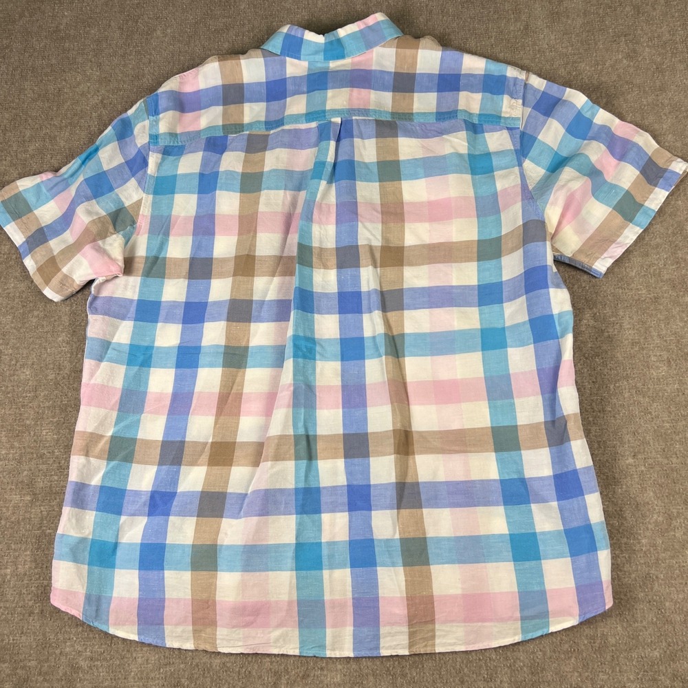 Johnnie-O Hangin' Out Plaid Linen Blend Button Up Short Sleeve Shirt Men's XL - Picture 3 of 8